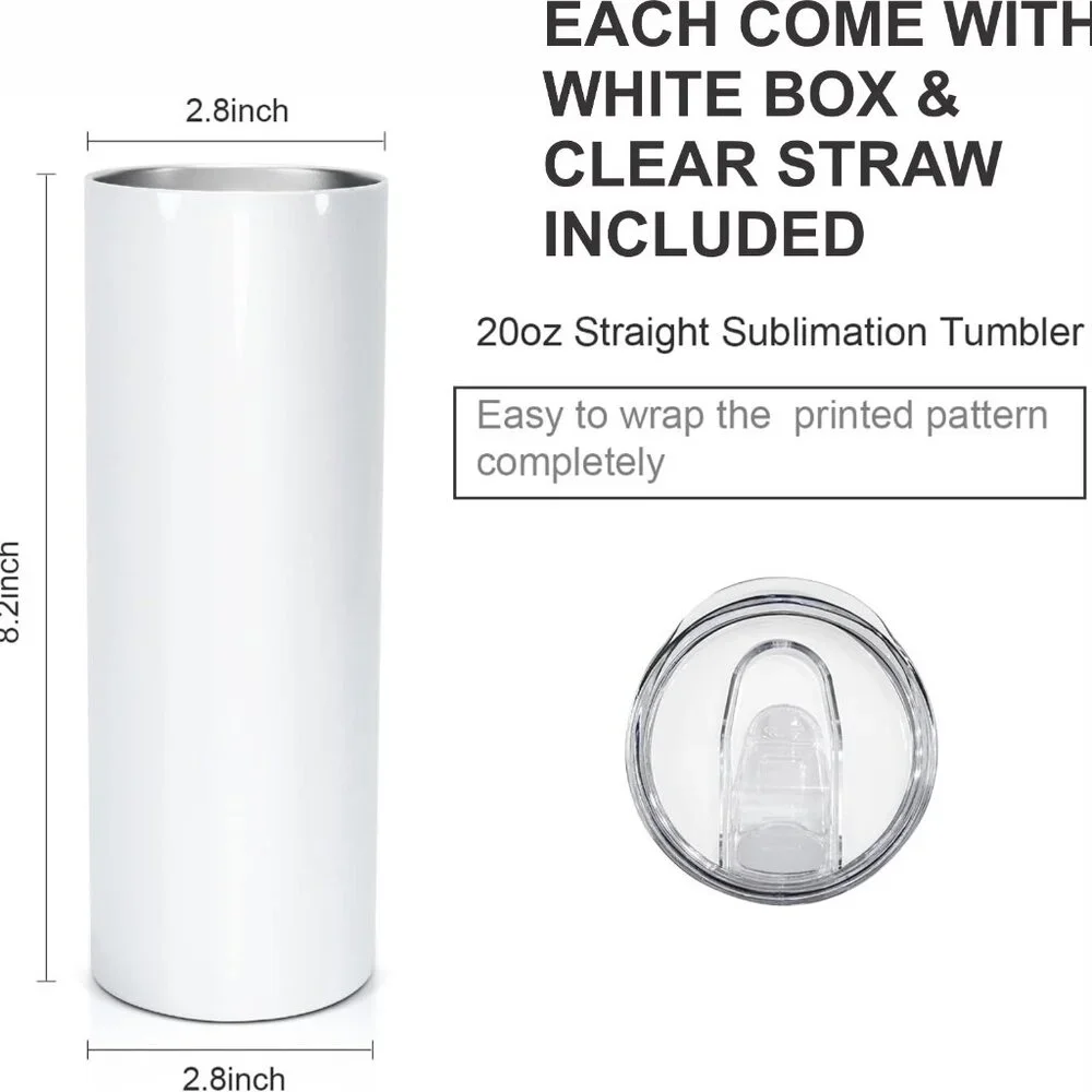 50 pack of 20oz Sublimation Tumblers w/Plastic Straws and Lids - Picture 2 of 2